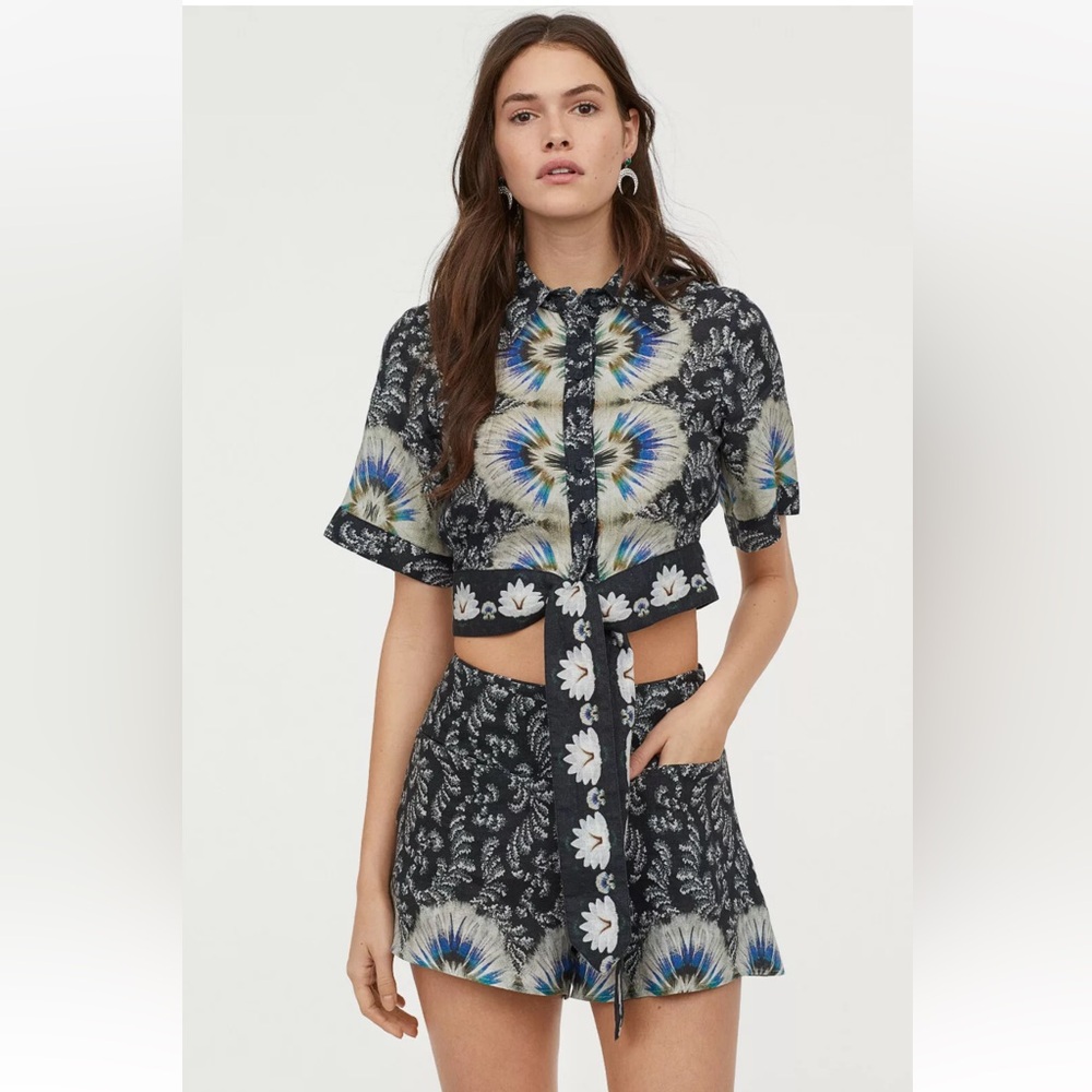 H&M hm Set Patterned Linen Top & Shorts Conscious Exclusive Floral Size 4 NWOT